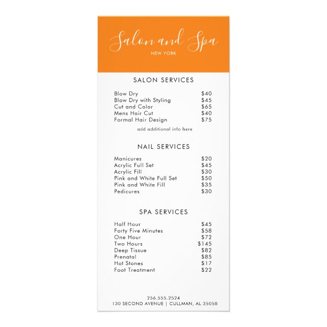 Menu Preço Moderno do Salão (Frente)