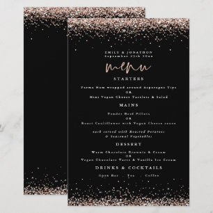 Menu Preto de Casamento Glitter Dourado Rosa de Or