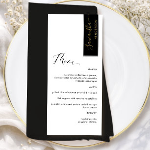 Menu Preto, Dourado Personalizado com o Nome do Convida