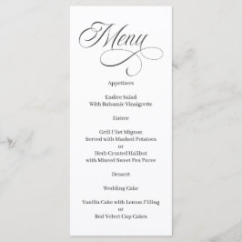 Menu Preto e Branco de Caligrafia Elegante
