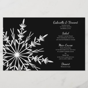 Menu preto e branco do casamento no inverno do