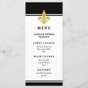 Menu Preto-e-branco Elegante Dourado Fleur de Lis
