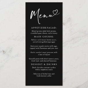Menu preto e branco minimalista moderno