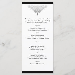 Menu preto e de prata branco do casamento tema