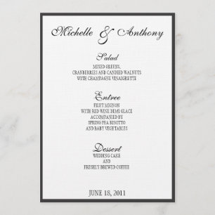 Menu preto elegante do casamento da beira