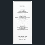 Menu Preto Elegante e Branco<br><div class="desc">Um elegante menu preto e branco desenhado é perfeito para um casamento clássico ou minimalista. Simplesmente personalize texto e detalhes. Coincide com itens na Suite de Casamento Preto e Branco Moderno.</div>