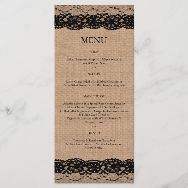 Menu Preto Lace e Burlap 2 (Frente)