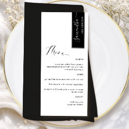 Menu Preto Personalizado com Nome do Convidado Elegante