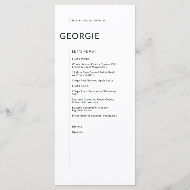 Menu Preto Personalizado em Nomes Isolados Branco Casam (Frente)