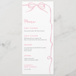 Menu Pretty Pink Bow Baby Girl Shower Party