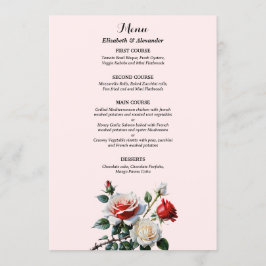 Menu Pretty pink white red roses floral wedding 
