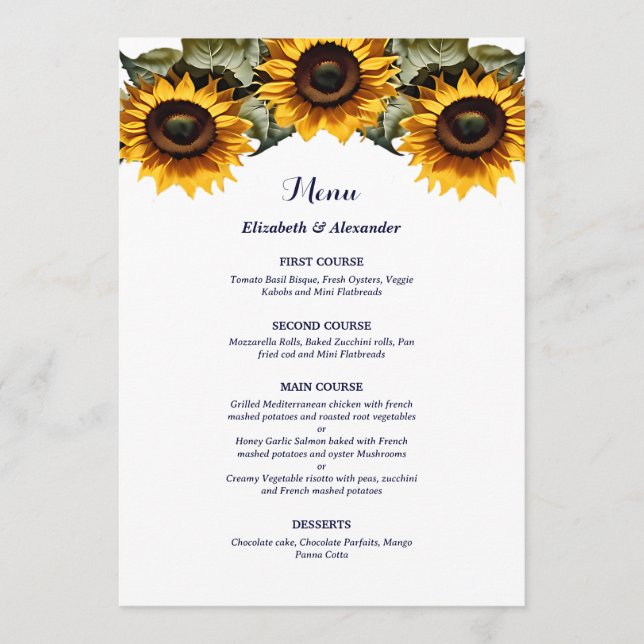 Menu Pretty Yellow sunflowers wedding (Frente)