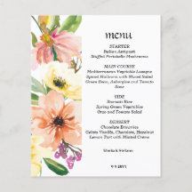 Menu Primavera Floral de Casamento de Orçamento
