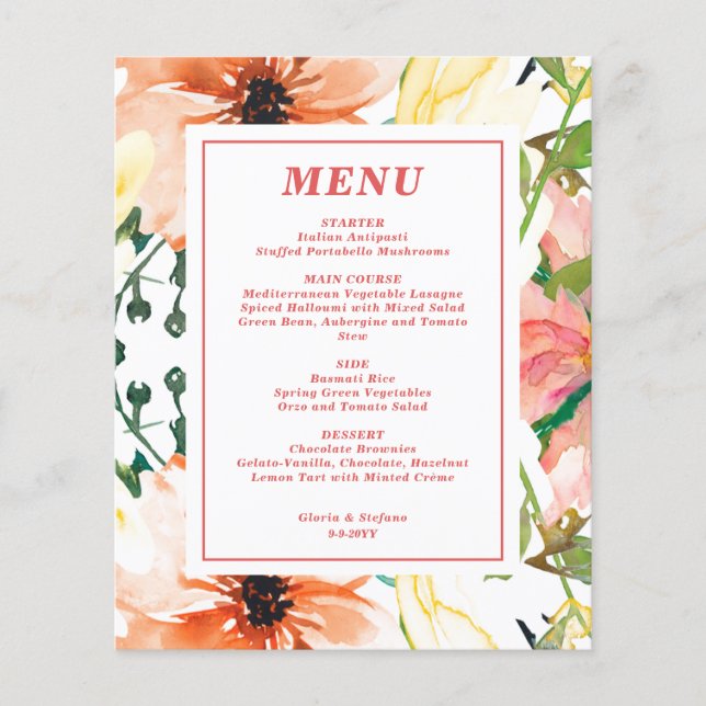Menu Primavera Floral de Casamento de Orçamento (Frente)
