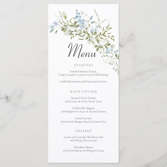 Menu Primavera Wildflower Blue Green Weding (Frente)