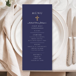 Menu Primeira Comunhão de Menino Azul Marinho Elegante