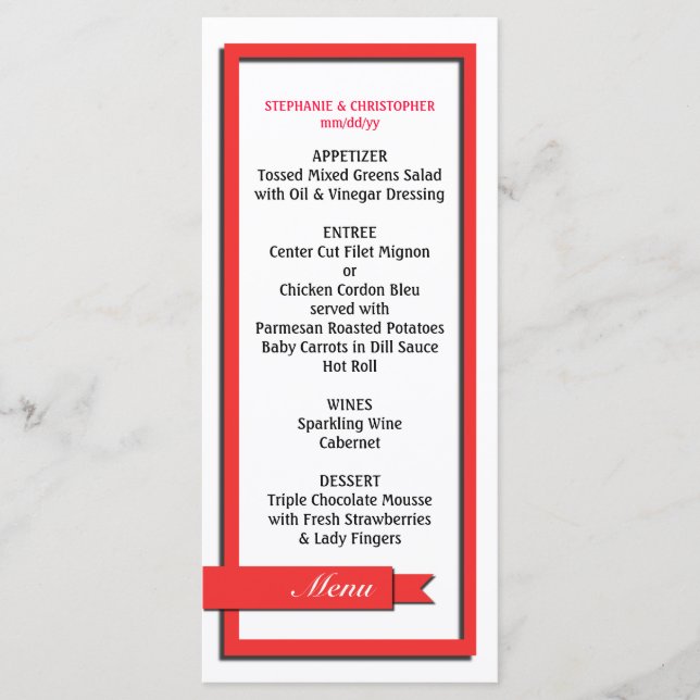 Menu / Programa de Casamento da Faixa Vermelha (Frente)