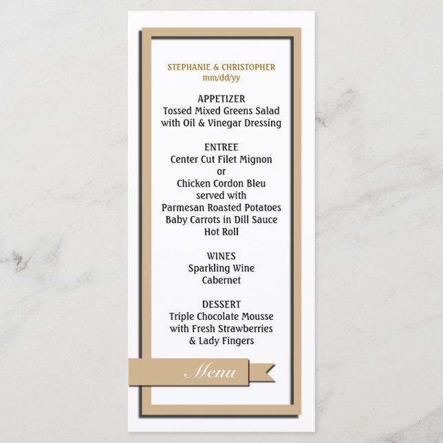 Menu / Programa de Casamento de Faixa Castanha Cla (Frente)