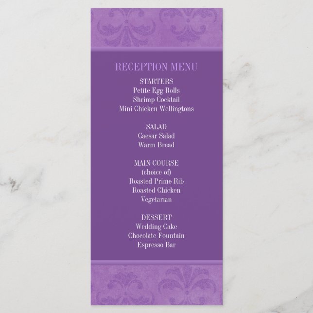 Menu / Programa do Casamento tema damasco Lilado (Frente)