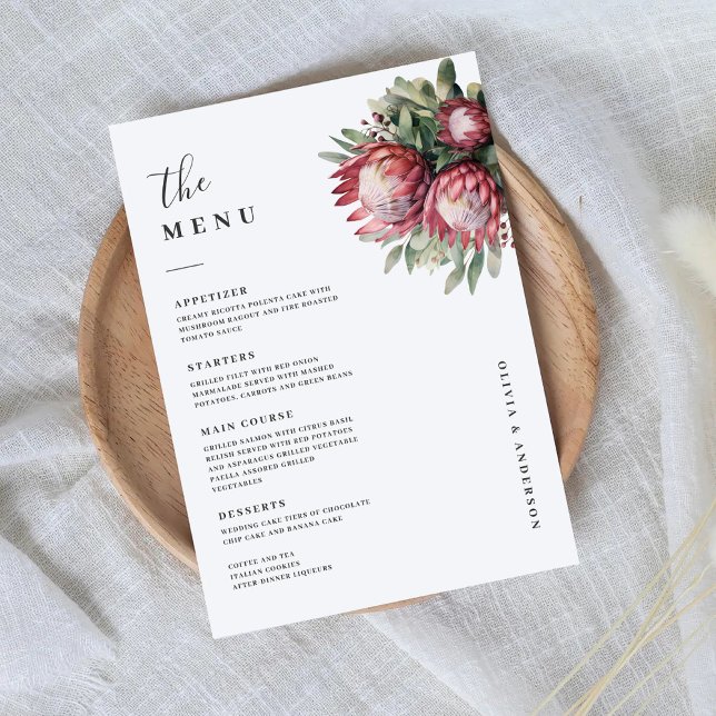 Menu Protea Nativa Aquarela Floral Boho Botânico (Criador carregado)