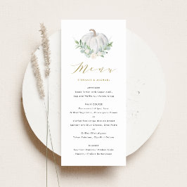 Menu Pumpkin branco de aquarela e Casamento outono verd