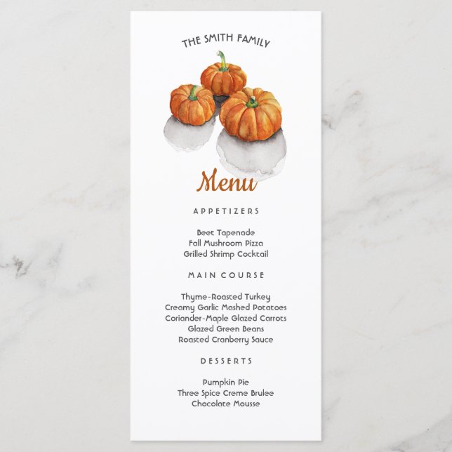 Menu Pumpkins, Menue de Janto de Ação de Graças (Frente)