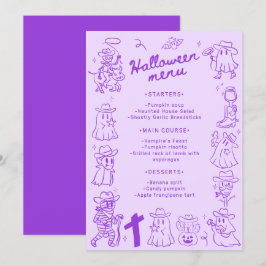 Menu Purple Quirky Halloween Desenhou Doodles De Mão Ro