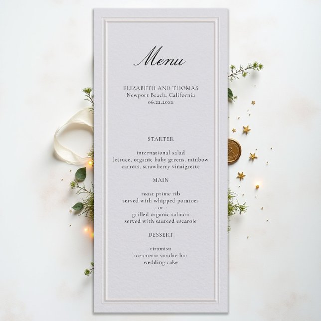 Menu Quadro Clássico Moderno Formal Marfim Casamento El (formal wedding menu modern classic ivory double frame calligraphy)