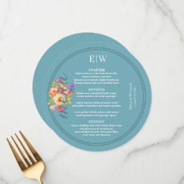 Menu Quadro com Rosas, estilo de casamento em azul