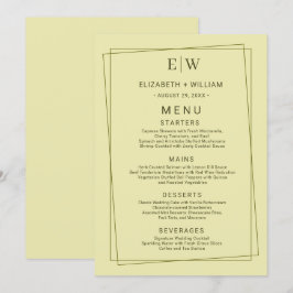 Menu Quadro Elegante no Casamento do Monograma Amarelo 