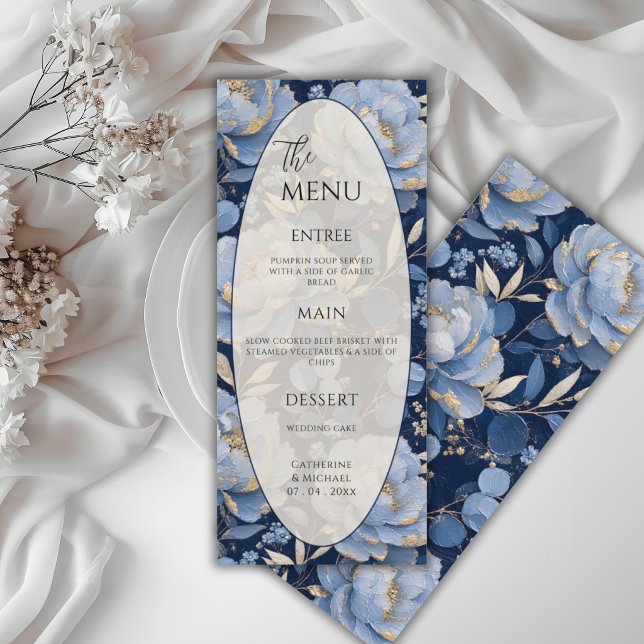 Menu Quadro Floral Azul Elegante Casamento (Criador carregado)