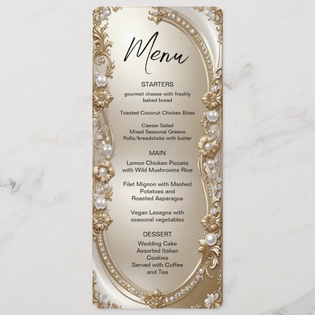 Menu Quadro Ornado Dourado com Pérolas (Frente)
