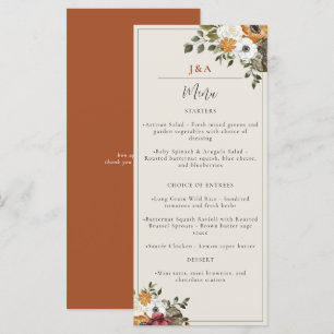 Menu Queda Monograma Floral Casamento Aquarela Terracot