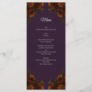 Menu Queda Roxo Laranja Rústico Casamento Elegante Gó