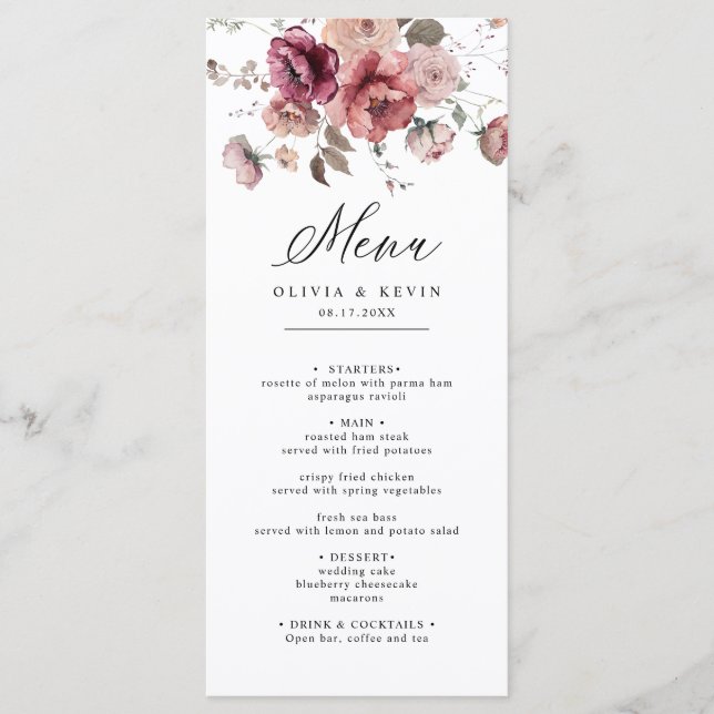Menu Queda Terracotta Burgundy Terthy Casamento Floral  (Frente)