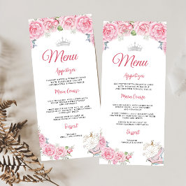 Menu Quinceanera Blush Floral Cor-de-Prata Rosa