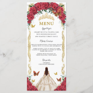 Menu Quinceañera do Vestido de Champanhe Floral do