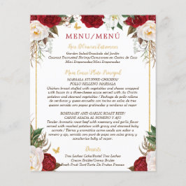 Menu Quinceañera Floral Bilíngue de Orçamento