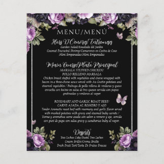 Menu Quinceañera Floral Bilíngue do Orçamento