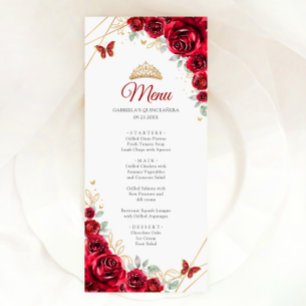 Menu Quinceanera Floral Dourada