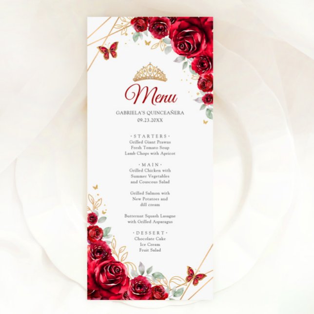 Menu Quinceanera Floral Dourada (Criador carregado)