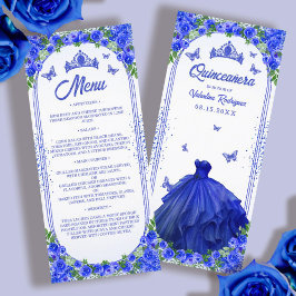 Menu Quinceanera Floral Dourada Real Azul