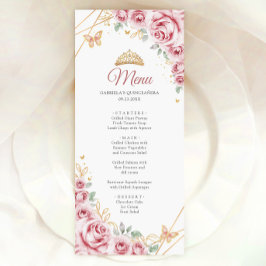 Menu Quinceanera Floral Dourada rosa