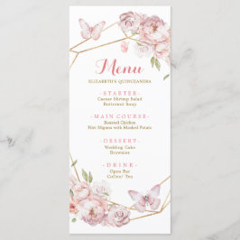 Menu Quinceañera Geométrica Dourada Elegante Rosa