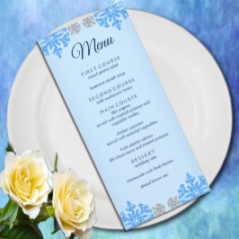 Menu Quinceañera Ice Blue Silver Floco de Neve de inver