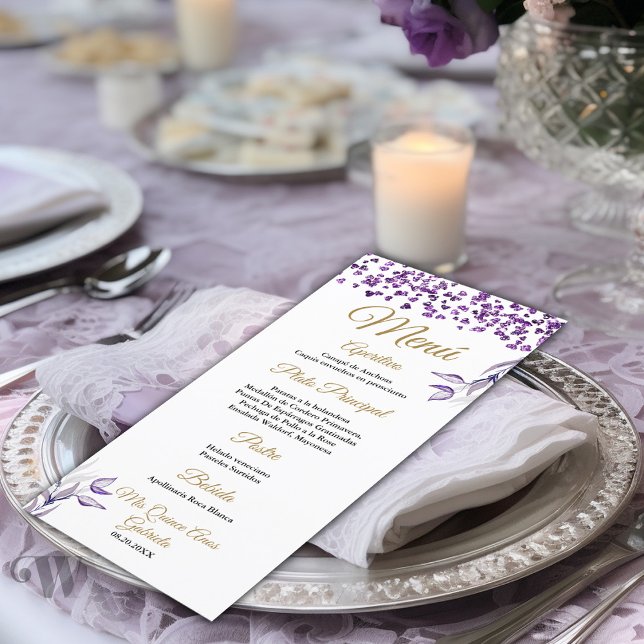 Menu Quinceañera Menú de cena de follaje morado español (Criador carregado)