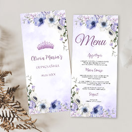 Menu Quinceañera Purple Lilac Floral Tiara Borboletas