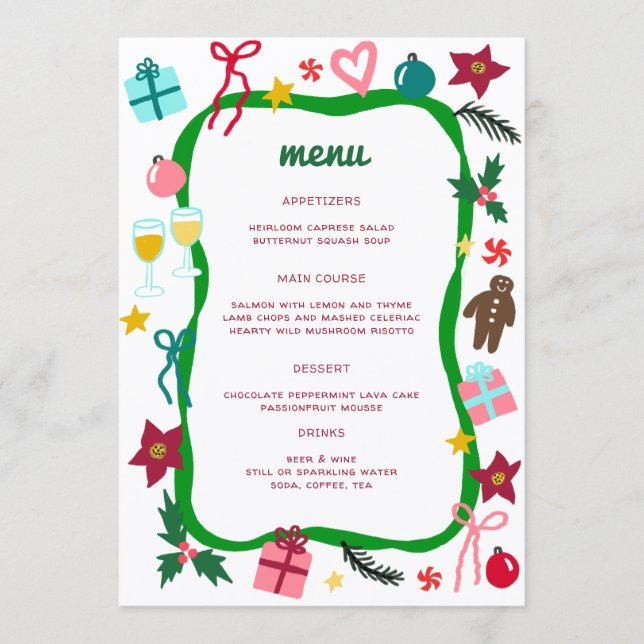 Menu Quirky Whimsical Christmas CUSTOM Holiday Party (Frente)
