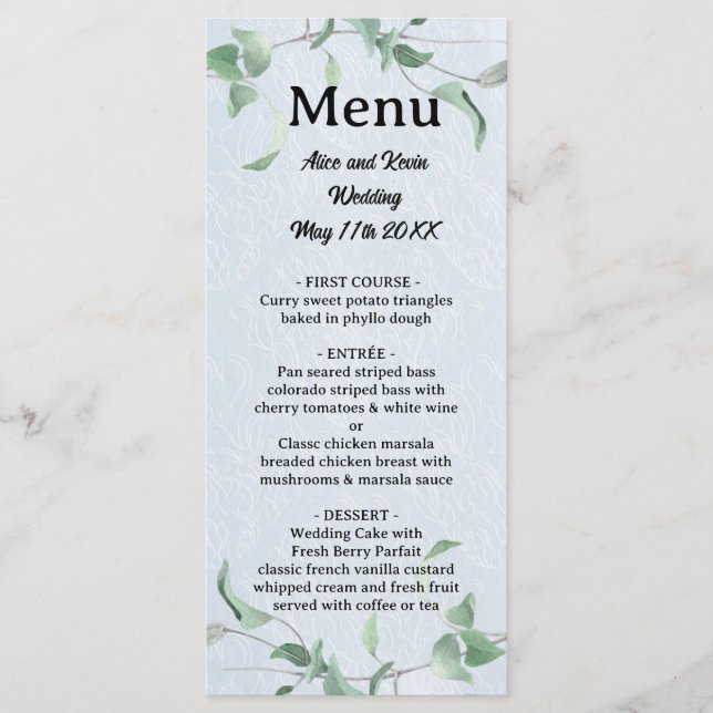 Menu Ramificação violeta elegante sobre fundo azul-céu (Frente)