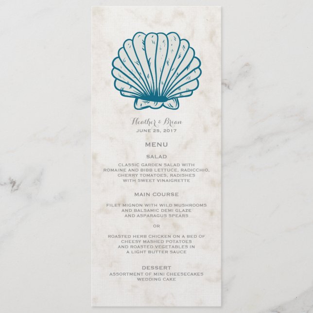 Menu Real Blue Rustic Seashell Wedding (Frente)